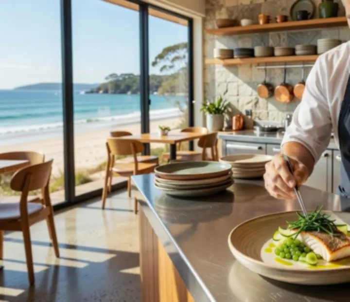 Chef presenting elegant shared plates of modern Australian cuisine at Blackwood Social