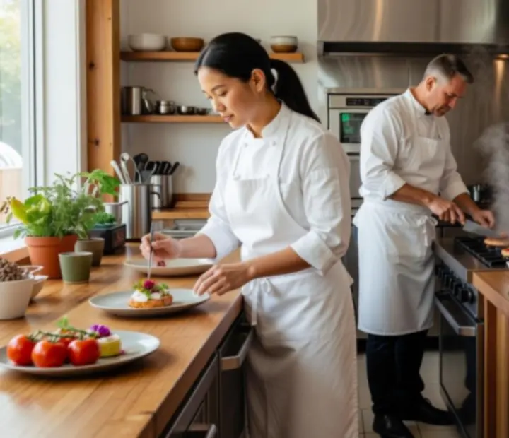 Culinary team at Blackwood Social preparing modern Australian dishes in a bright kitchen