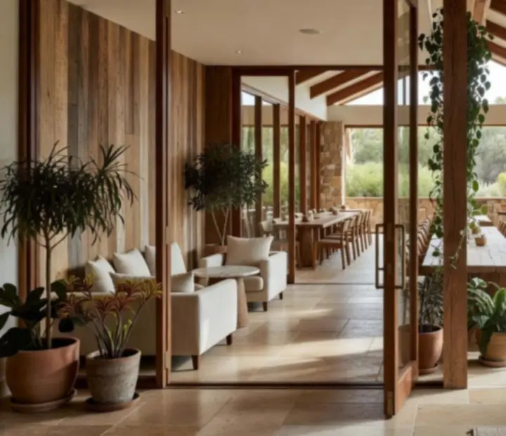 Large glazed doors connecting the Card Lounge to the main restaurant and terrace
