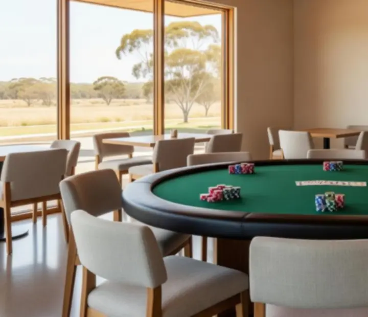 Classic Australian-style poker tables with contemporary seating at Blackwood Social