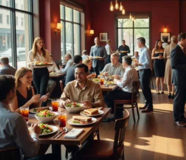 Editorial strip of Blackwood Social from bright lunch through sunset dining into a warm Card Lounge poker scene