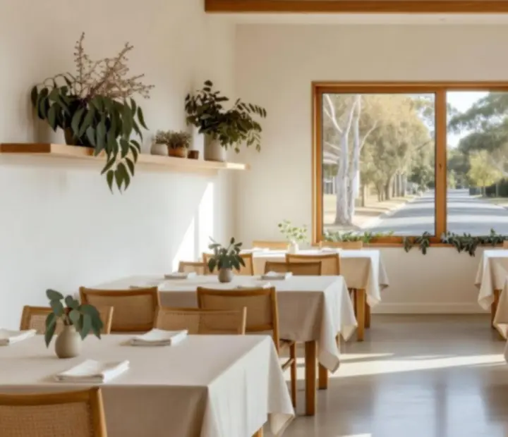 Interior of Blackwood Social with timber details, chalk-white walls and large windows